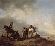 Philips Wouwerman A View on a Seashore with Fishwives Offering Fish to a Horseman oil painting reproduction